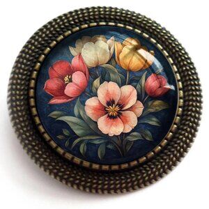 Moody Tulip Flowers Brooch - Glass Cabochon Pin - Spring & Nature‎ Jewelry